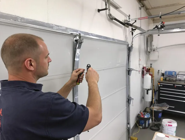 Before and after garage door dent repair by Worthington Garage Door Repair in Worthington