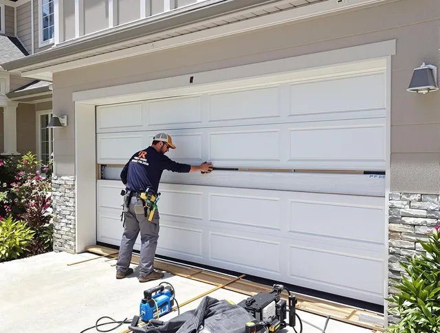 Worthington Garage Door Repair team performing complete garage door replacement at Worthington residence