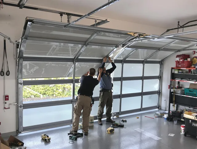 Worthington Garage Door Repair expert performing precise panel replacement on Worthington garage door